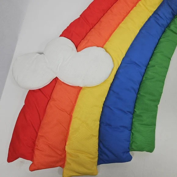 80’s Wooltex Quilted Fabric Rainbow with Clouds / Rainbow Brite